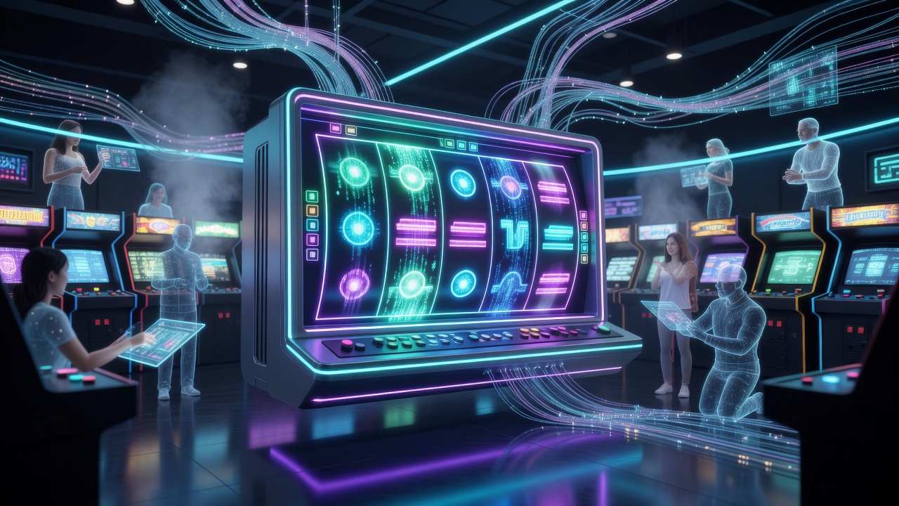 Signalhiddenspt social slot gaming lounge interactive background display with glowing reels and virtual casino atmosphere